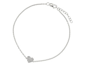 Diamond Accent Rhodium Over Sterling Silver All Heart Chain Bracelet