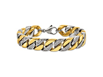 Picture of Stainless Steel Polished Yellow IP-plated Cubic Zirconia 14mm 9 Inch Curb Bracelet