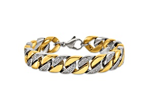 Stainless Steel Polished Yellow IP-plated Cubic Zirconia 14mm 9 Inch Curb Bracelet