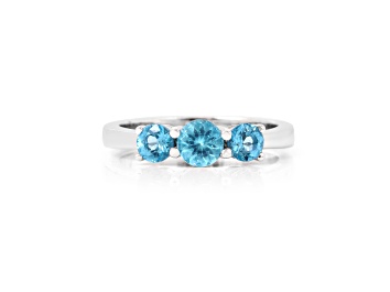 Picture of Rhodium Over Sterling Silver Paraiba Blue Apatite 3-Stone Ring