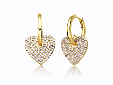 Clear Cubic Zirconia, 14k Gold Plated over Brass Heart Dangle Infinity Hoop Drop Earrings for Teens