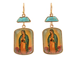 Barse Jewelry Our Lady of Guadalupe Blue Turquoise Golden Drop Earrings