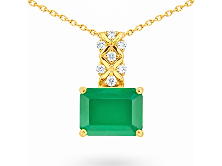 Natural Green Agate 14K Yellow Gold Over Sterling Silver Octagen Shape Pendant with Chain