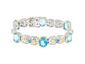 Blue Paraiba Color Topaz Rhodium & 24k Yellow Gold Over Palladium Sterling Silver Bracelet 25.26ctw