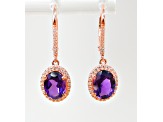 Amethyst and CZ 2.98 Ctw Oval 18K Rose Gold Over Sterling Silver Drop Earrings Jewelry.