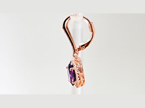 Amethyst and CZ 2.98 Ctw Oval 18K Rose Gold Over Sterling Silver Drop Earrings Jewelry.