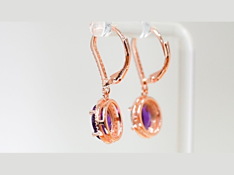 Amethyst and CZ 2.98 Ctw Oval 18K Rose Gold Over Sterling Silver Drop Earrings Jewelry.