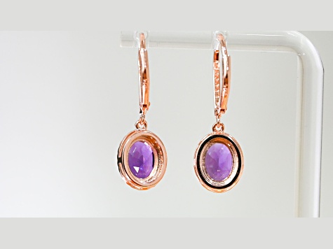 Amethyst and CZ 2.98 Ctw Oval 18K Rose Gold Over Sterling Silver Drop Earrings Jewelry.