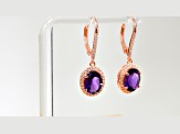 Amethyst and CZ 2.98 Ctw Oval 18K Rose Gold Over Sterling Silver Drop Earrings Jewelry.