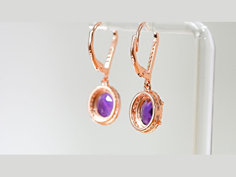 Amethyst and CZ 2.98 Ctw Oval 18K Rose Gold Over Sterling Silver Drop Earrings Jewelry.