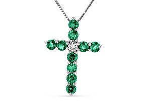 1.33ctw Emerald and Diamond Cross Pendant in 14K White Gold