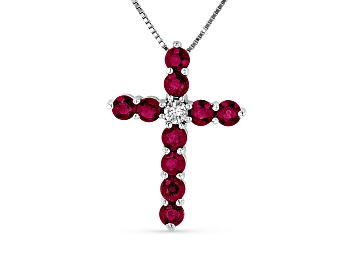 Picture of 0.93ctw Ruby and Diamond Cross Pendant in 14k White Gold