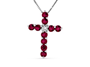 0.93ctw Ruby and Diamond Cross Pendant in 14k White Gold