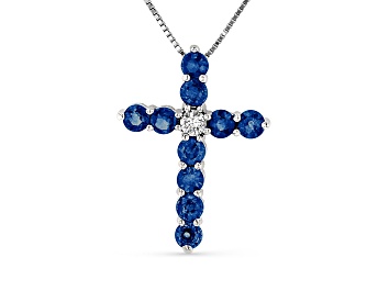 Picture of 1.33ctw Sapphire and Diamond Cross Pendant in 14k White Gold