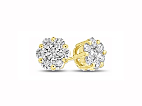 0.75cttw Diamond Cluster Earring set in 14k Yellow Gold