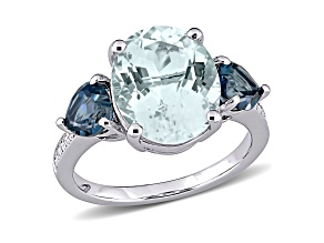 5.17ctw Ice Aquamarine, London Blue Topaz and Diamond Accent 3-Stone Ring in Sterling Silver