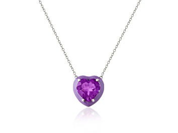 Picture of Amethyst 2.8ct Heart Shape Pendant Necklace with Matching Enamel Bezel Setting