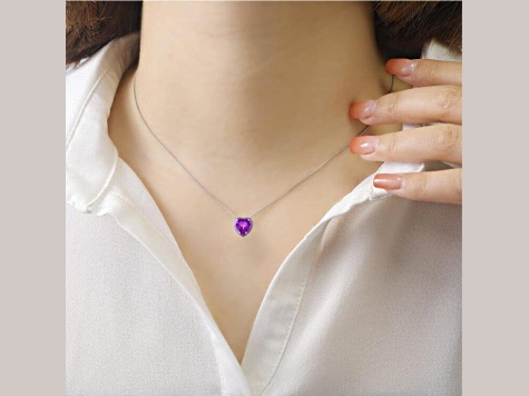Amethyst 2.8ct Heart Shape Pendant Necklace with Matching Enamel Bezel Setting