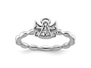 Sterling Silver Stackable Expressions Polished Diamond Angel with Halo Ring 0.025ctw