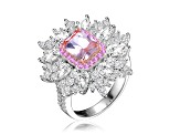 Morganite Cubic Zirconia, Rhodium Plated over Sterling Silver Halo Ring