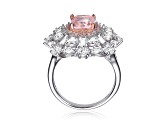 Morganite Cubic Zirconia, Rhodium Plated over Sterling Silver Halo Ring