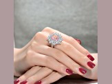 Morganite Cubic Zirconia, Rhodium Plated over Sterling Silver Halo Ring