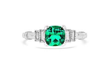 Picture of Lab Created Emerald and Moissanite Rhodium Over Sterling Silver Center Design Ring