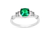 Lab Created Emerald and Moissanite Rhodium Over Sterling Silver Center Design Ring