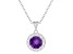 7mm Round Amethyst and White Topaz Accent Rhodium Over Sterling Silver Halo Pendant w/Chain