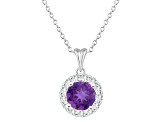 7mm Round Amethyst and White Topaz Accent Rhodium Over Sterling Silver Halo Pendant w/Chain