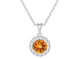 7mm Round Citrine and White Topaz Accent Rhodium Over Sterling Silver Halo Pendant w/Chain