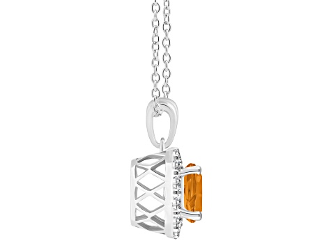 7mm Round Citrine and White Topaz Accent Rhodium Over Sterling Silver Halo Pendant w/Chain