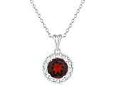 7mm Round Garnet and White Topaz Accent Rhodium Over Sterling Silver Halo Pendant w/Chain