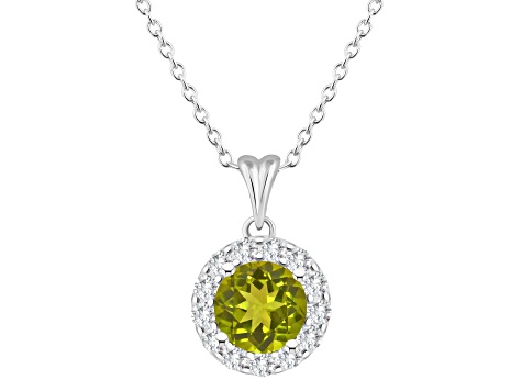 7mm Round Peridot and White Topaz Accent Rhodium Over Sterling Silver Halo Pendant w/Chain