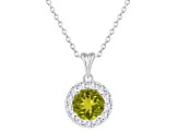 7mm Round Peridot and White Topaz Accent Rhodium Over Sterling Silver Halo Pendant w/Chain