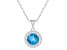 7mm Round Swiss Blue Topaz and White Topaz Accent Rhodium Over Sterling Silver Halo Pendant w/Chain