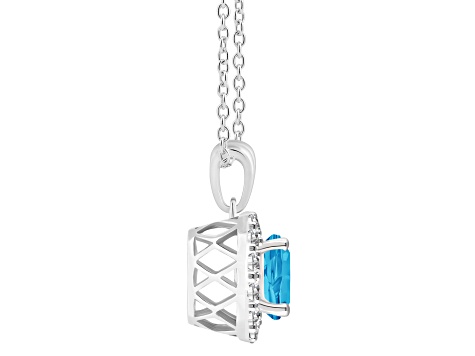 7mm Round Swiss Blue Topaz and White Topaz Accent Rhodium Over Sterling Silver Halo Pendant w/Chain