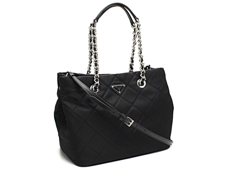 Prada Black Quilted Tessuto Chain Shoulder Bag Tote - 1CPRJA Prada Black Quilted Tessuto Chain Shoulder Bag Tote - 1CPRJA