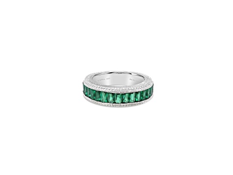 Judith Ripka 1.5ctw Baguette Emerald Simulant Rhodium Over Sterling Silver Ring