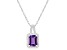 8x6mm Emerald Cut Amethyst 1/6 ctw Diamond Rhodium Over Sterling Silver Halo Pendant with Chain