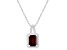 8x6mm Emerald Cut Garnet 1/6 ctw Diamond Rhodium Over Sterling Silver Halo Pendant with Chain