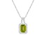 8x6mm Emerald Cut Peridot 1/6 ctw Diamond Rhodium Over Sterling Silver Halo Pendant with Chain