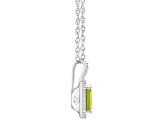 8x6mm Emerald Cut Peridot 1/6 ctw Diamond Rhodium Over Sterling Silver Halo Pendant with Chain