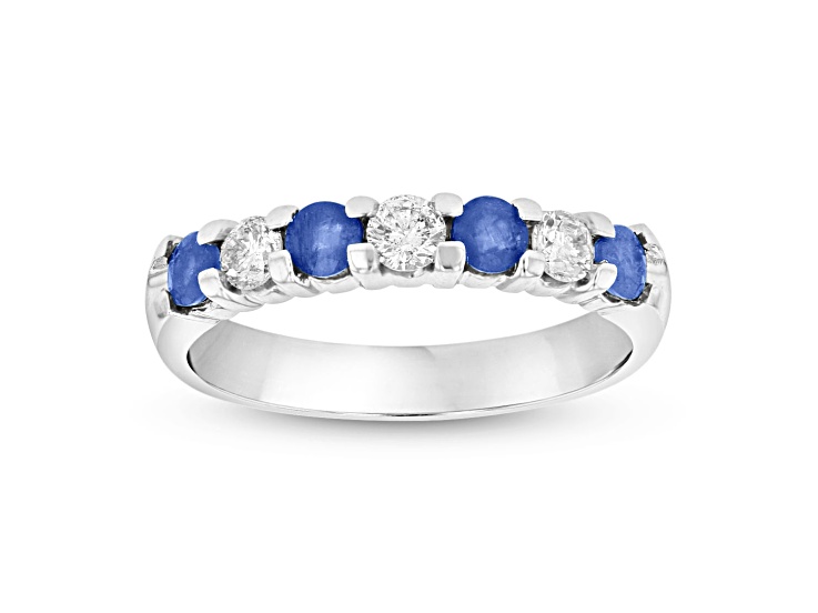 アクセサリー M I 0.75ctw Sapphire and Diamond Band Ring in 14k White Gold
