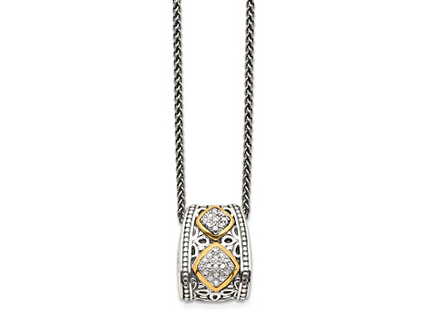 Sterling Silver Antiqued with 14K Accent Diamond Pendant Necklace