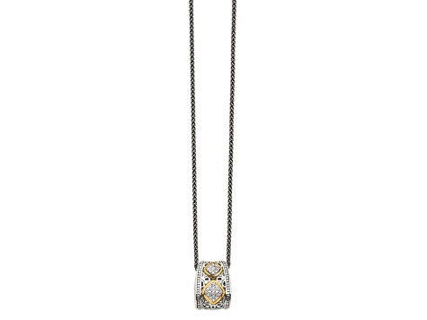 Sterling Silver Antiqued with 14K Accent Diamond Pendant Necklace