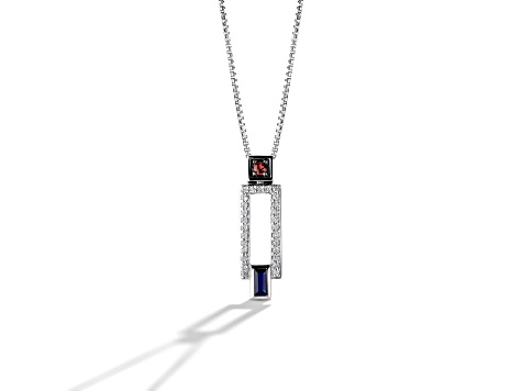 Star Wars™ Fine Jewelry R2 Series Sapphire, Garnet & Diamond Rhodium Over Silver Pendant 0.38ctw