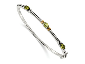 Sterling Silver with 14K Gold Over Sterling Silver Oxidized Peridot 3 Stone Bangle