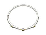 Sterling Silver with 14K Gold Over Sterling Silver Oxidized Peridot 3 Stone Bangle