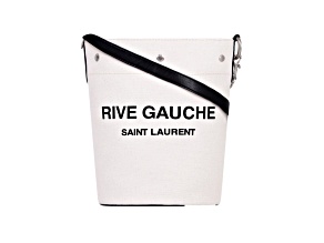 Saint Laurent Rive Gauche Black Leather Trim Linen Bucket Bag
